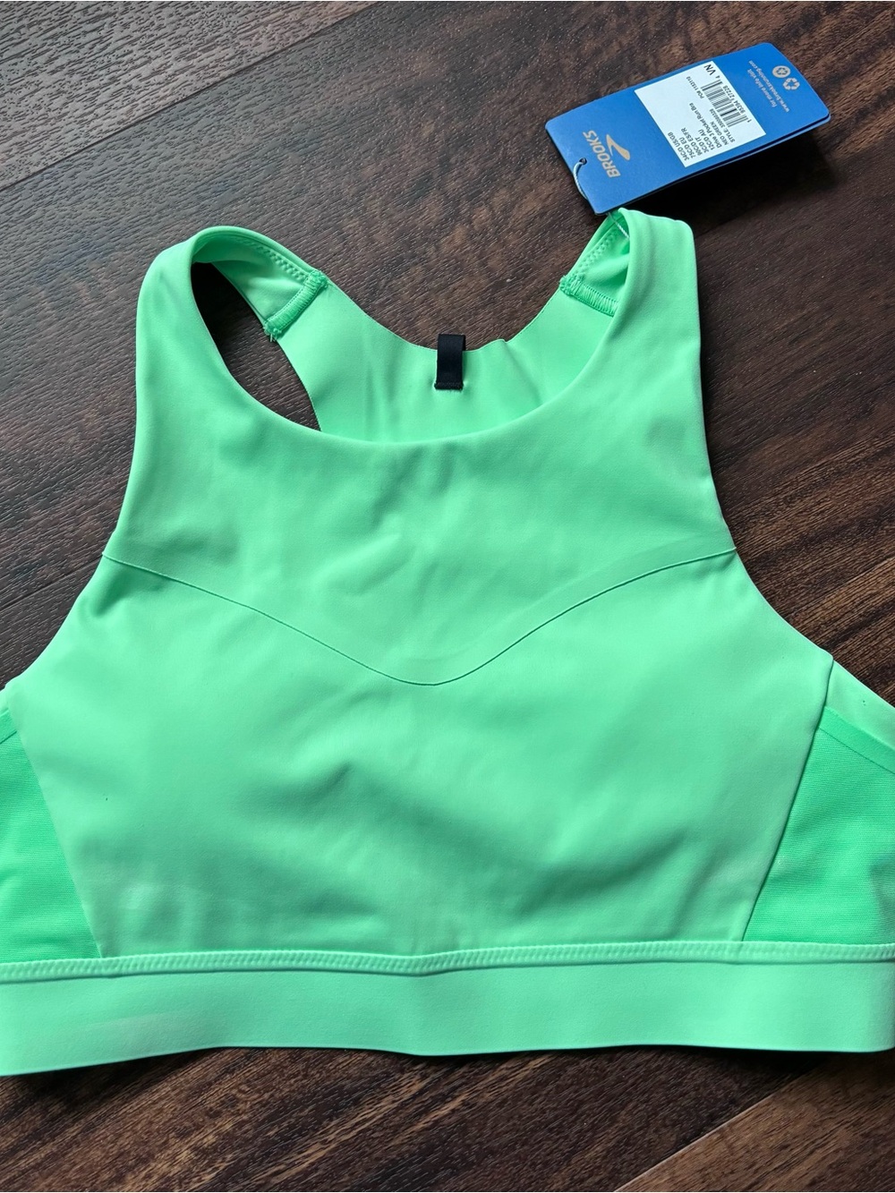 NWT Brooks Drive 3 Pocket Run Sports Bra Padded Neon Green Size 34C/D Women's - Picture 2 of 6